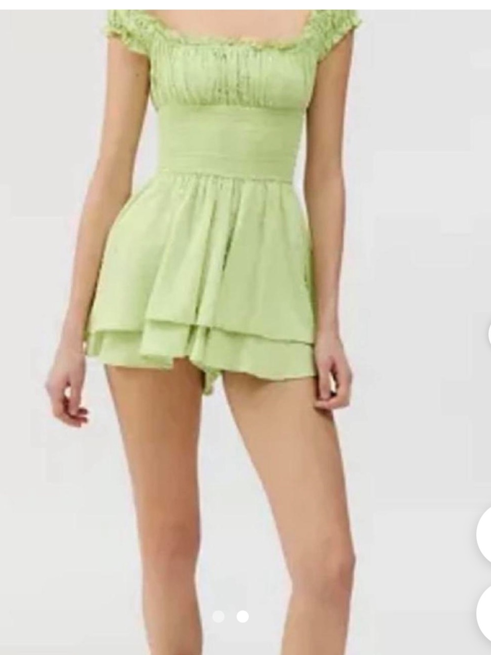 Urban Outfitters Lime Green Smocked Ruffle Mini romper size large.